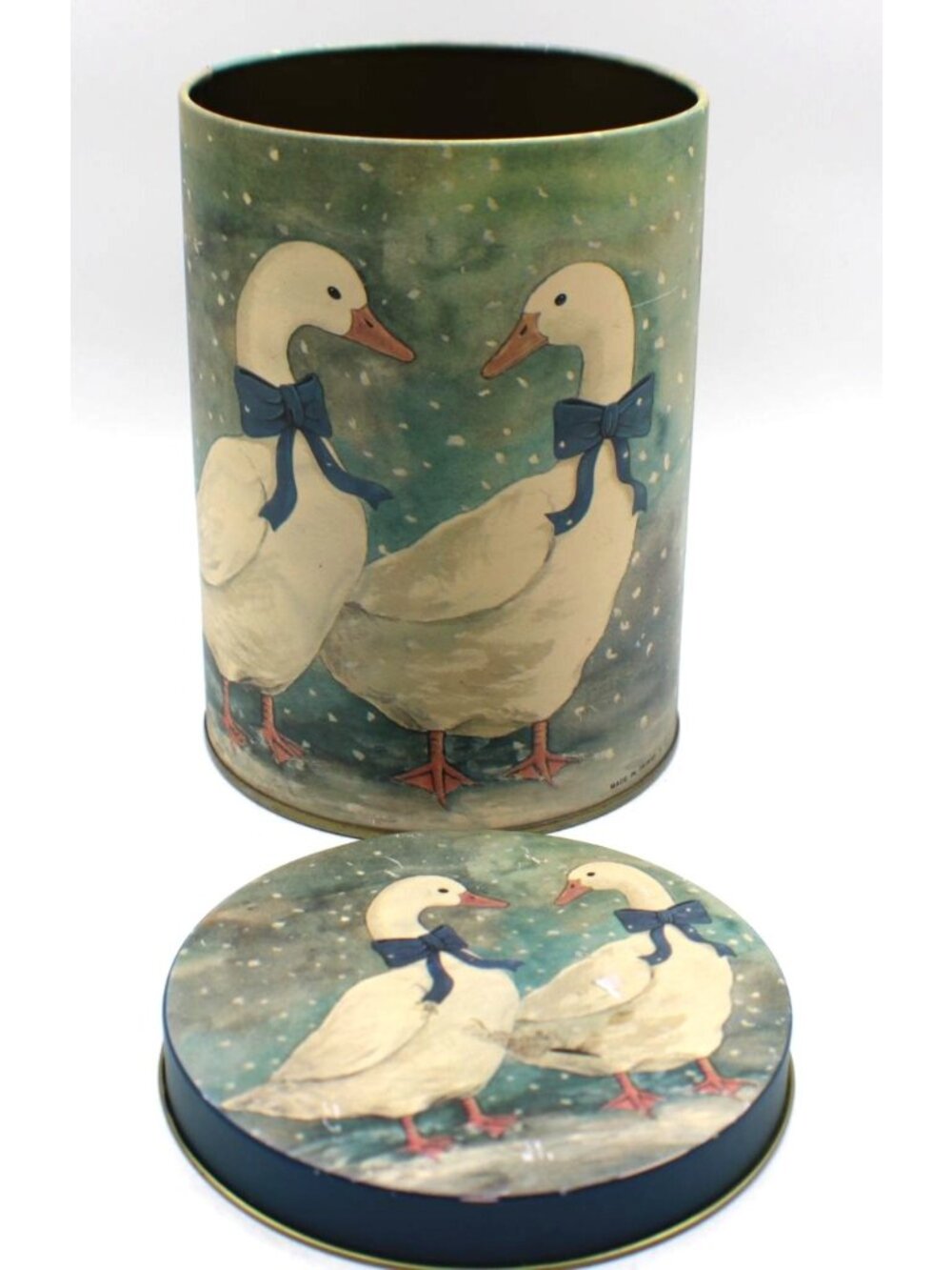 Geese Vintage Metal Tin Canister Matching Lid Farmhouse 6" Replacement Nesting